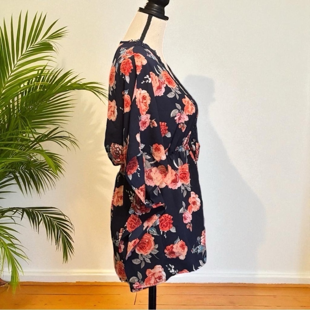 🌺 MILEY + MOLLY Navy Floral Kimono Tie-Front Cardigan – Medium - Picture 2 of 10